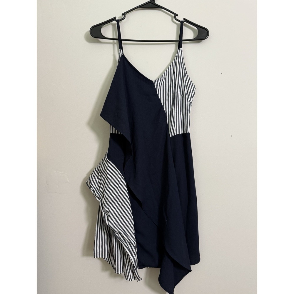 Few Moda Striped Asymmetrical Minidress Preppy Fun Sz S Resort Beach Nautical